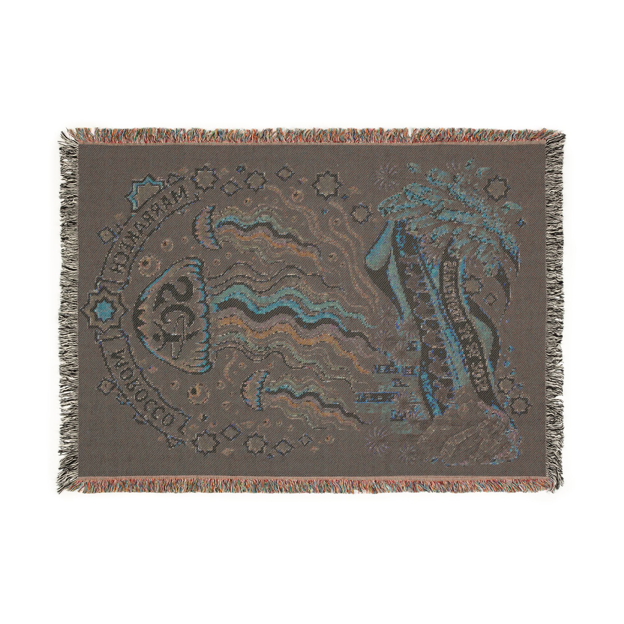 Celestial Jellyfish Woven Blanket — Boho Ocean Throw with Moon & Rainbow Waves - Image 2