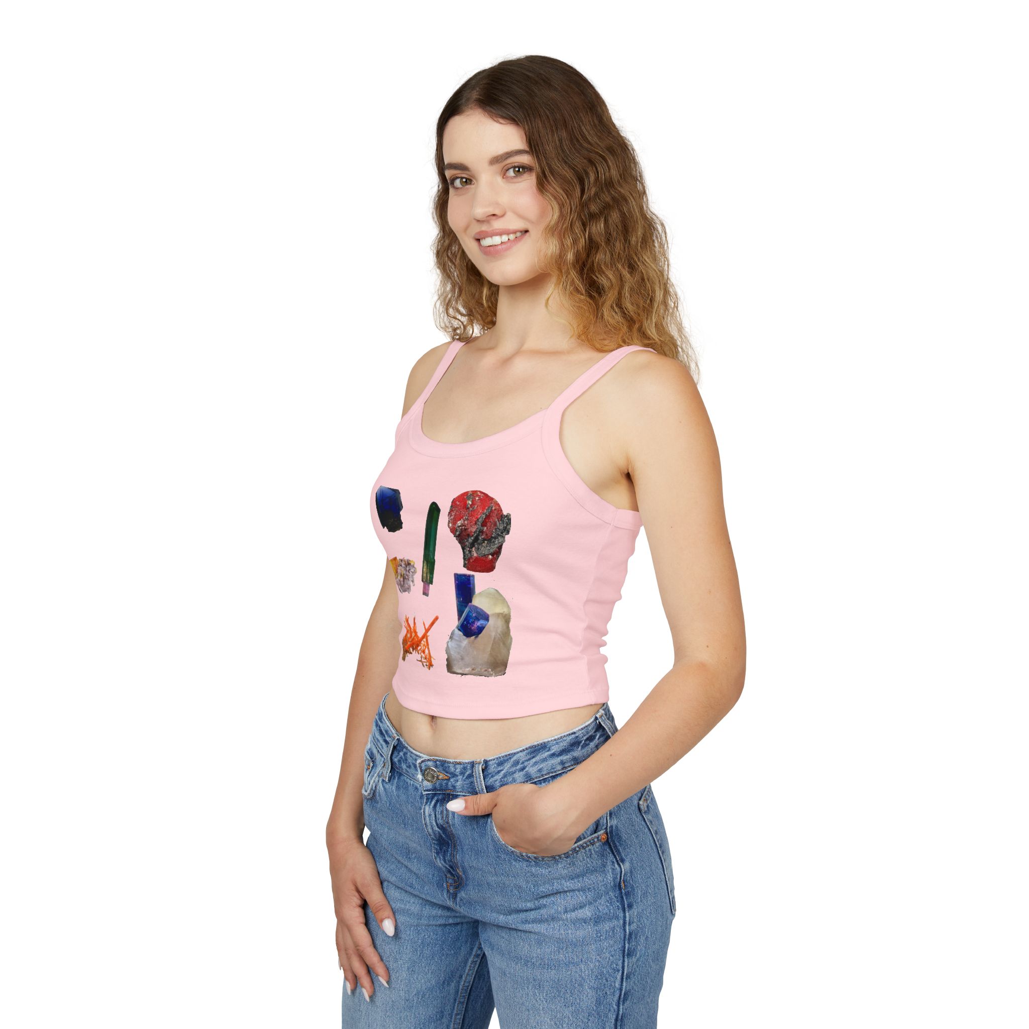 Crystal Cluster Crop Tank Top — Colorful Mineral Art Spaghetti Strap - Image 20