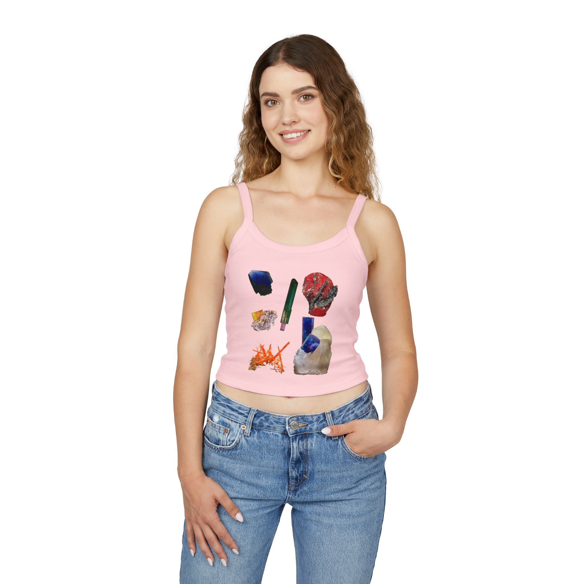 Crystal Cluster Crop Tank Top — Colorful Mineral Art Spaghetti Strap - Image 19