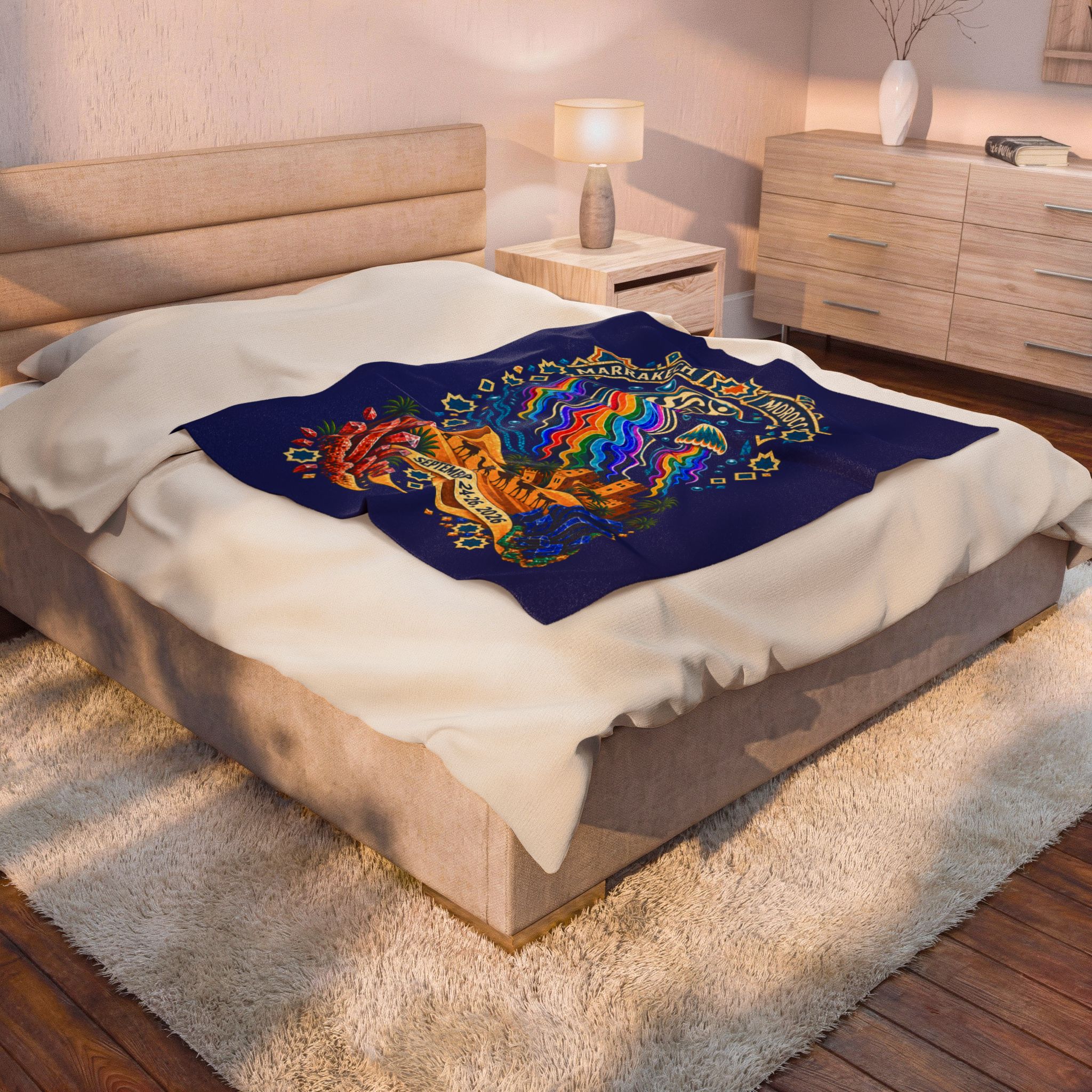 Velveteen Plush Blanket — Colorful Psychedelic Wave Crest Throw - Image 4