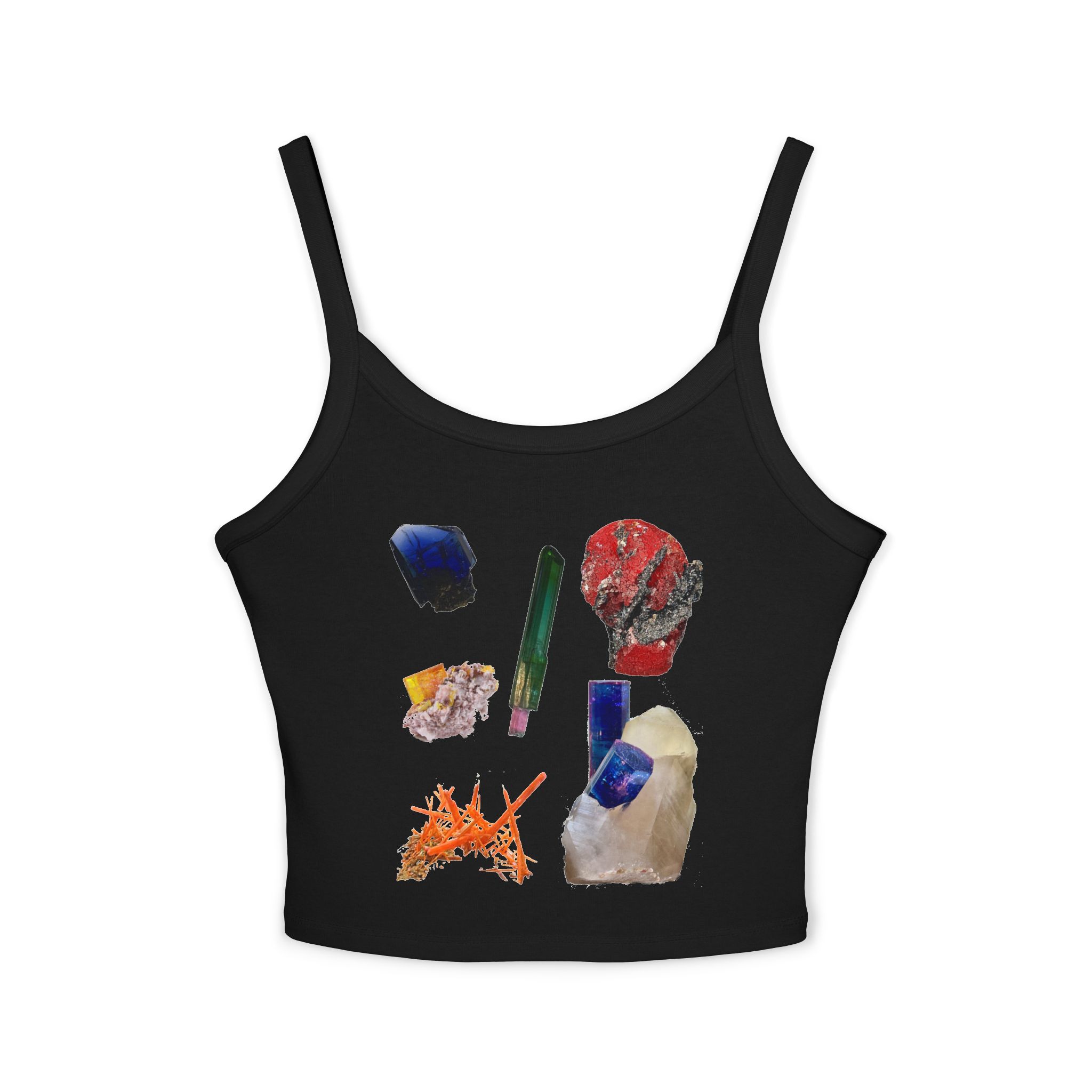 Crystal Cluster Crop Tank Top — Colorful Mineral Art Spaghetti Strap