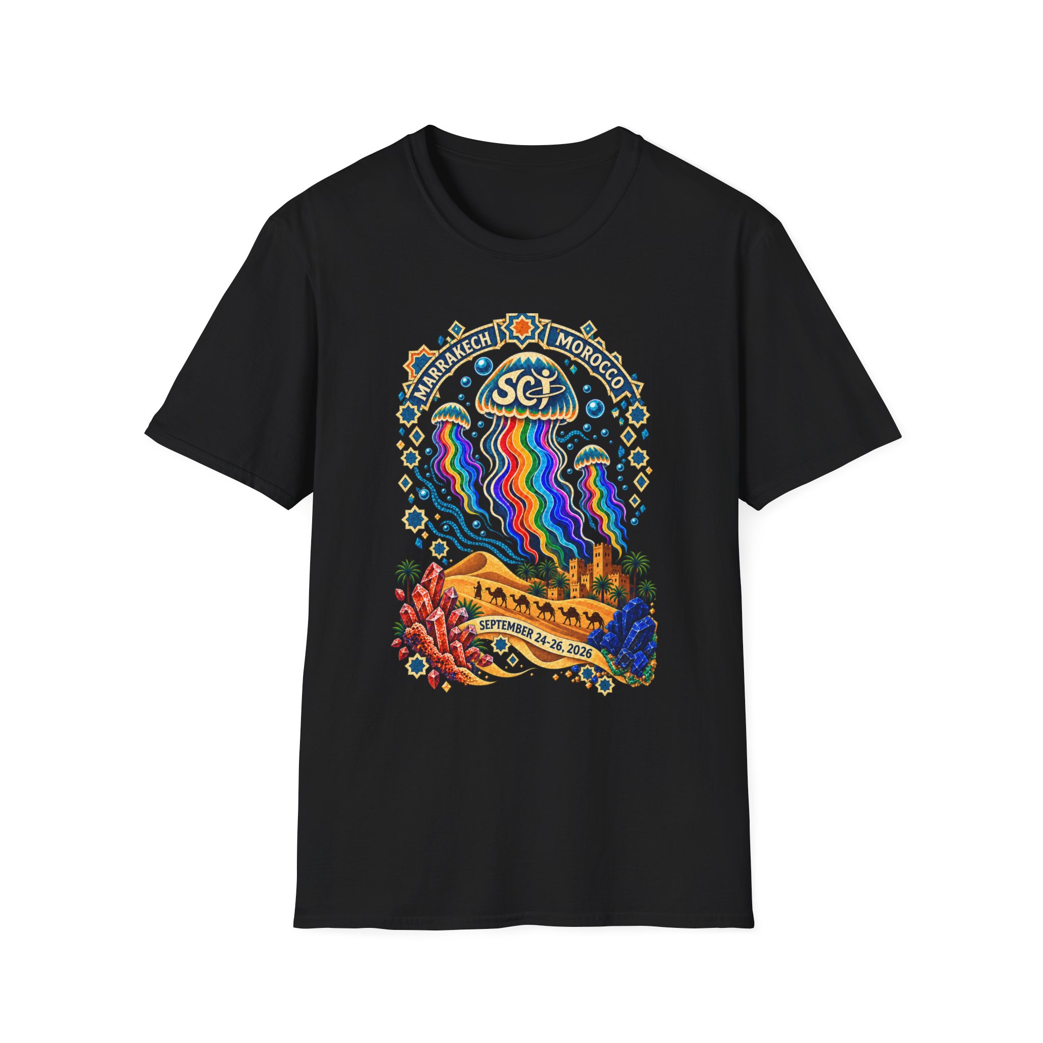 Marrakech Morocco Desert Vibes T-Shirt — Rainbow Dunes Festival Tee - Image 17