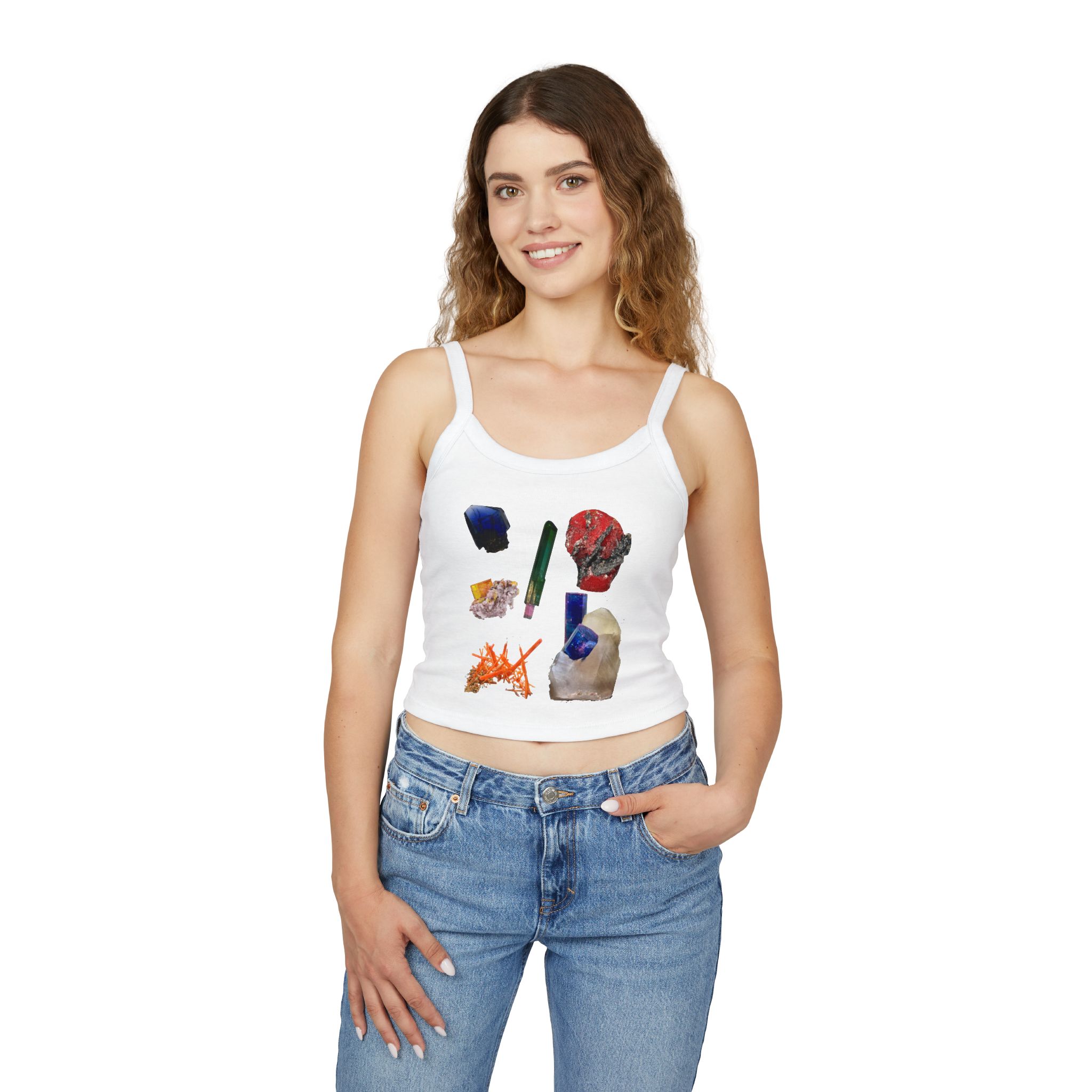 Crystal Cluster Crop Tank Top — Colorful Mineral Art Spaghetti Strap - Image 7
