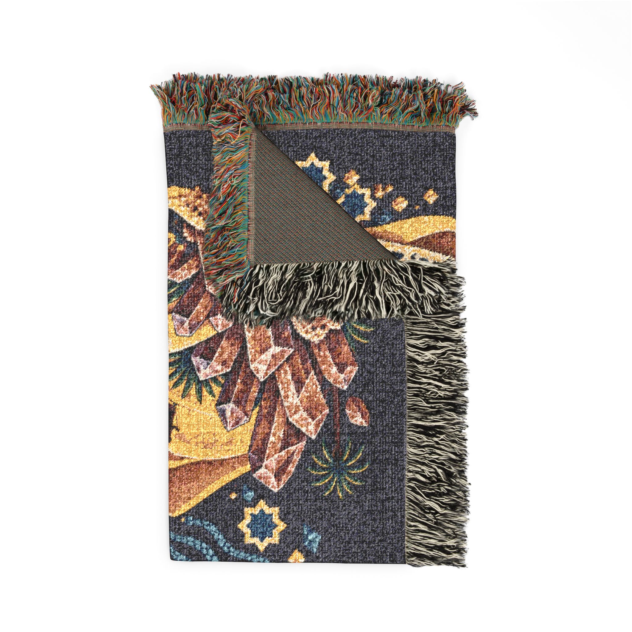 Celestial Jellyfish Woven Blanket — Boho Ocean Throw with Moon & Rainbow Waves - Image 3