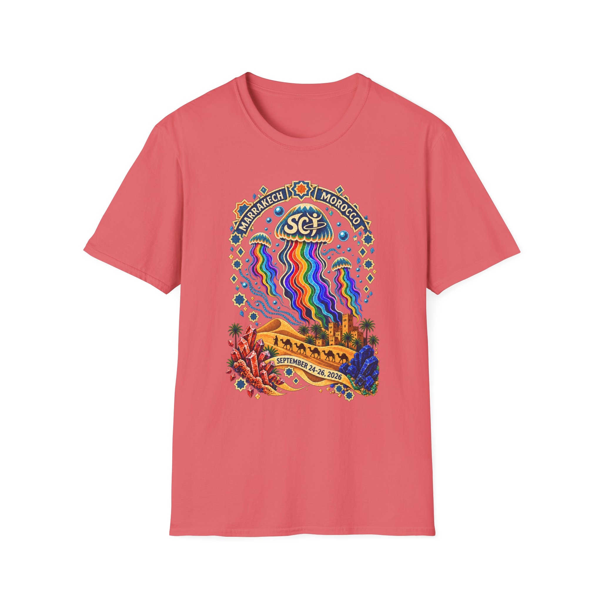 Marrakech Morocco Desert Vibes T-Shirt — Rainbow Dunes Festival Tee - Image 13
