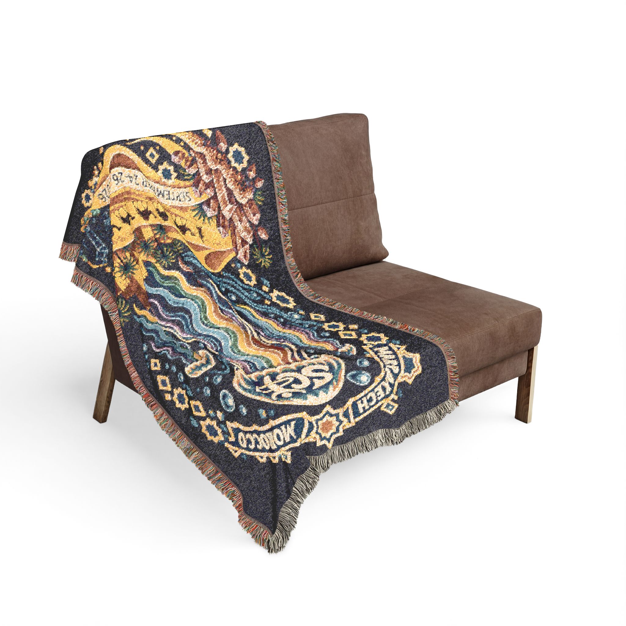 Celestial Jellyfish Woven Blanket — Boho Ocean Throw with Moon & Rainbow Waves - Image 5