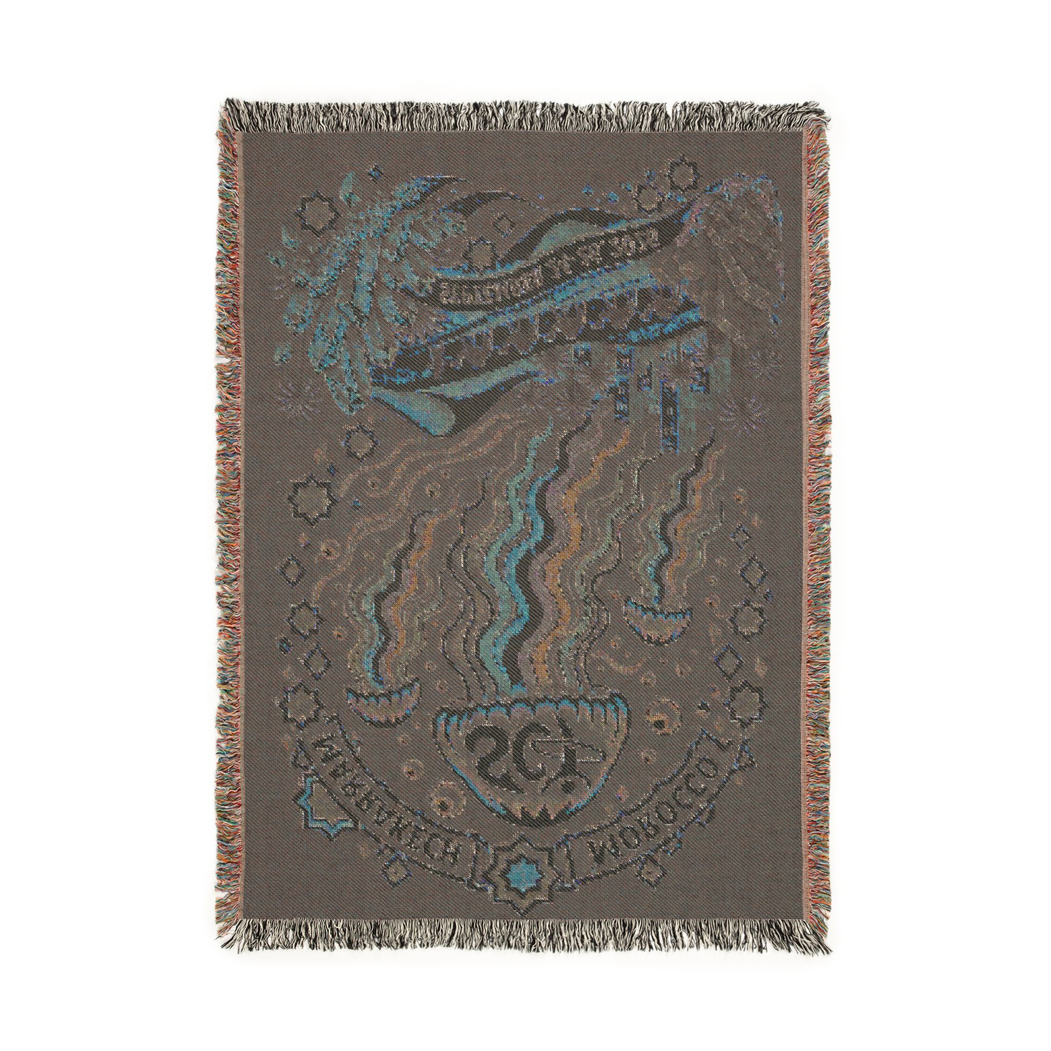 Celestial Jellyfish Woven Blanket — Boho Ocean Throw with Moon & Rainbow Waves - Image 6