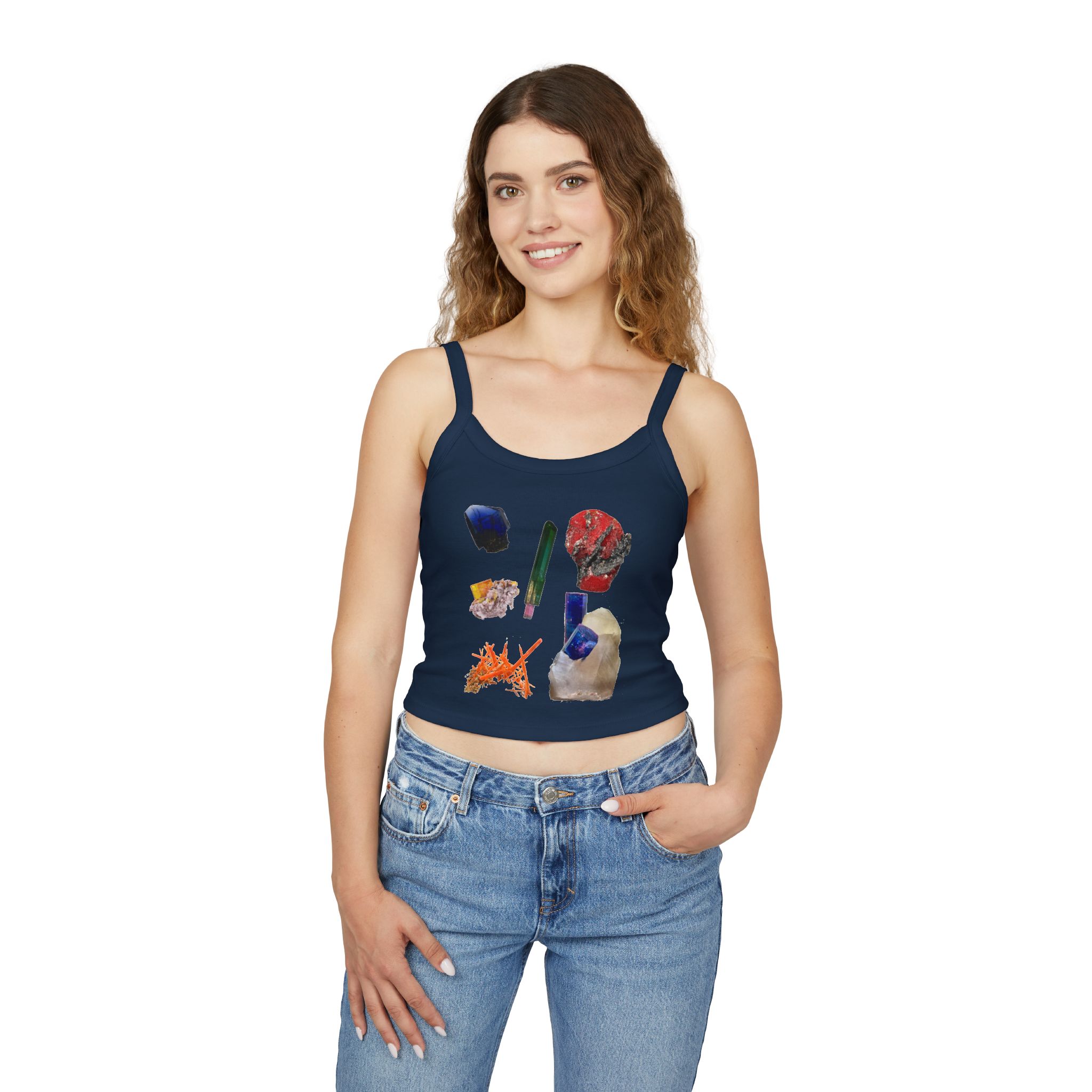 Crystal Cluster Crop Tank Top — Colorful Mineral Art Spaghetti Strap - Image 15