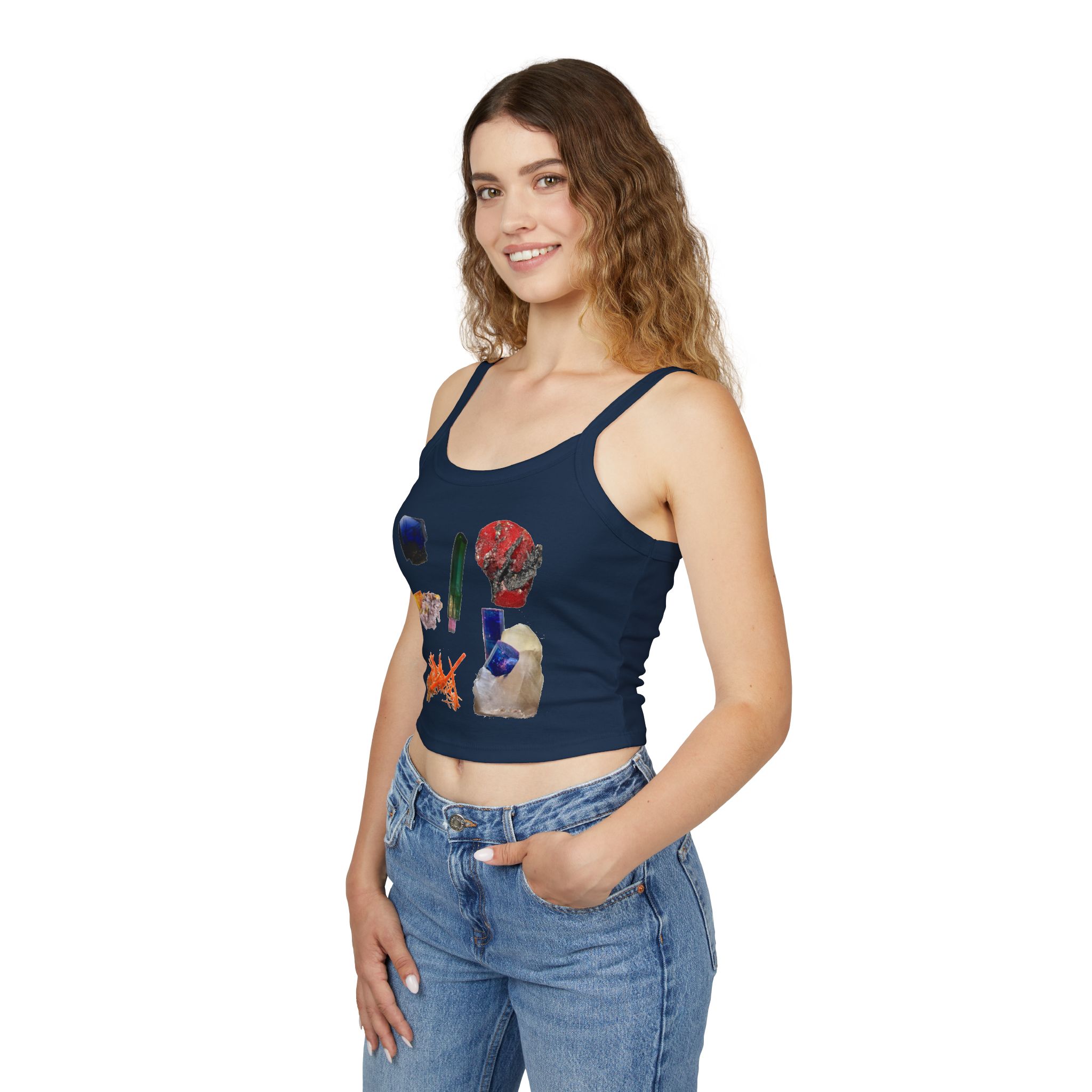 Crystal Cluster Crop Tank Top — Colorful Mineral Art Spaghetti Strap - Image 16