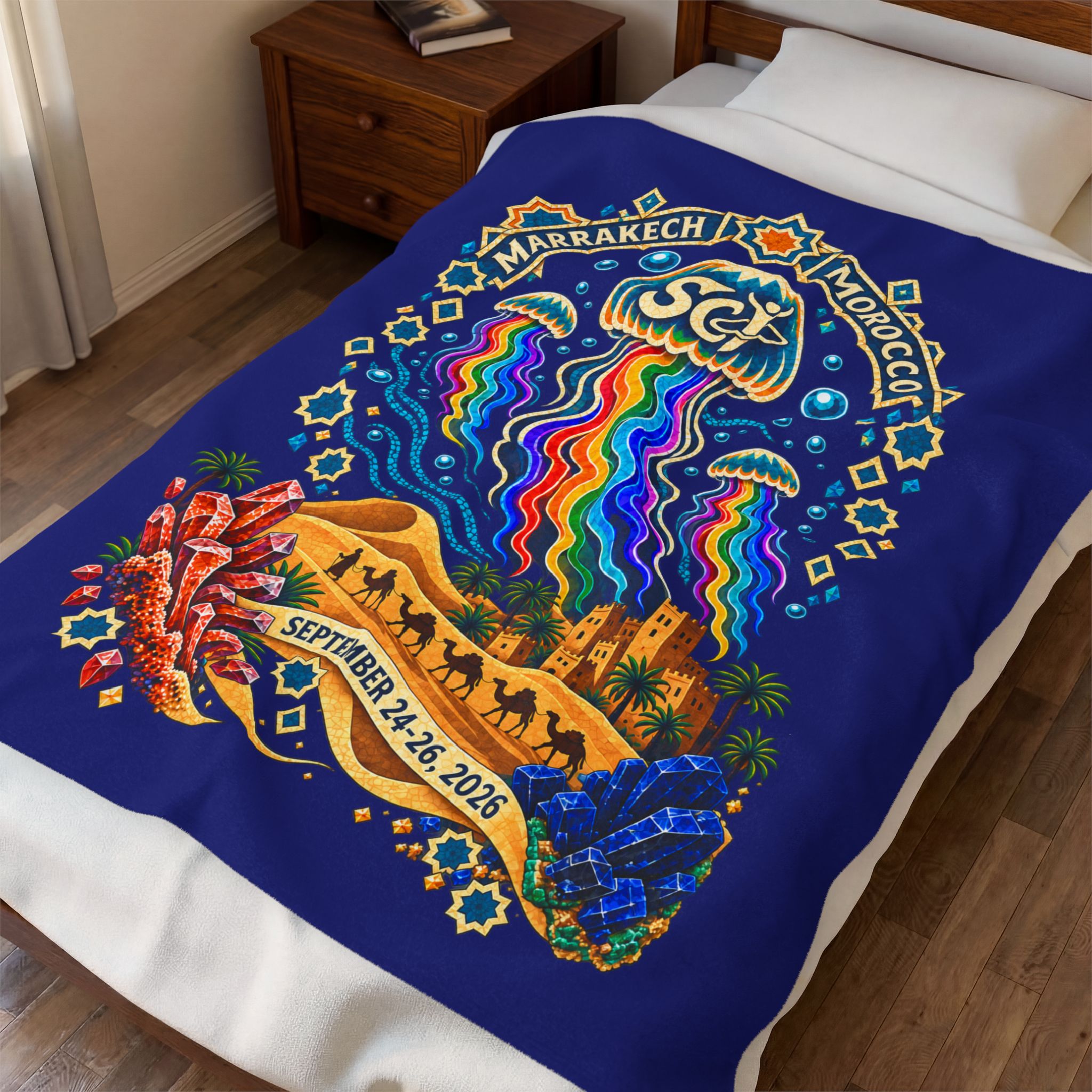 Velveteen Plush Blanket — Colorful Psychedelic Wave Crest Throw - Image 3