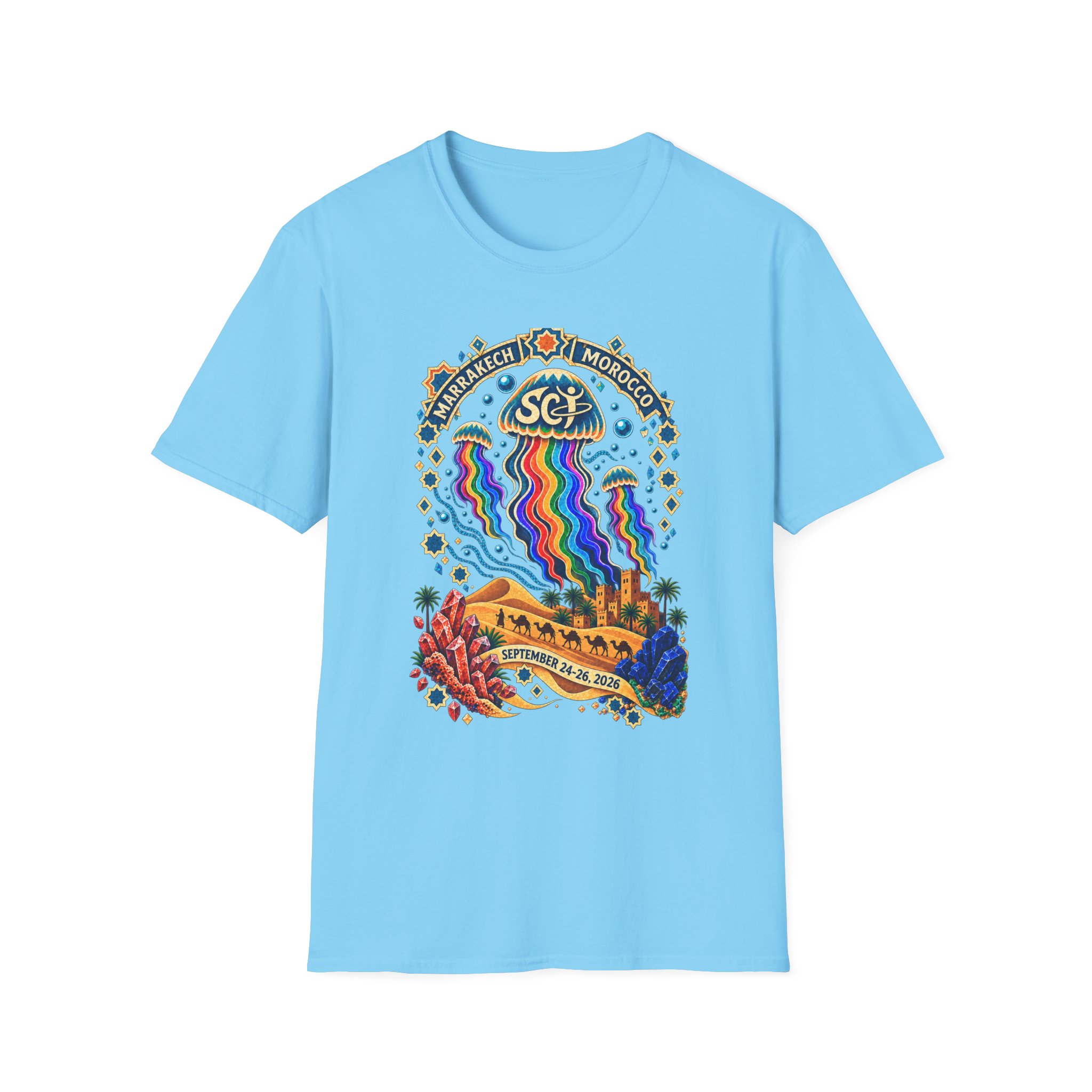 Marrakech Morocco Desert Vibes T-Shirt — Rainbow Dunes Festival Tee - Image 25