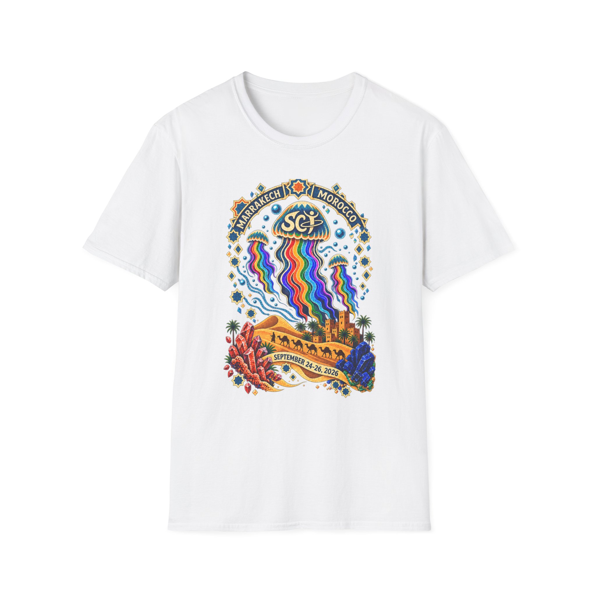 Marrakech Morocco Desert Vibes T-Shirt — Rainbow Dunes Festival Tee - Image 5