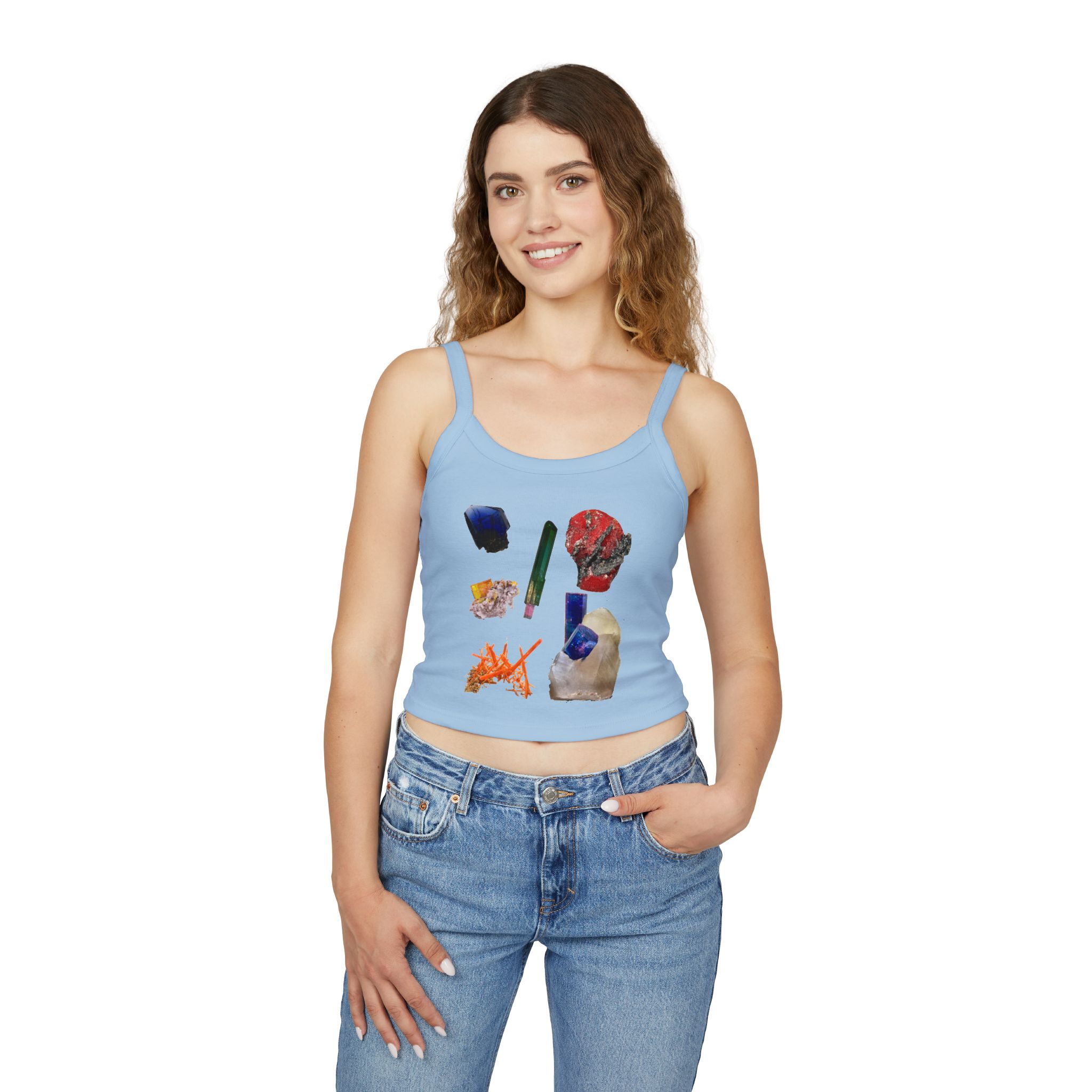 Crystal Cluster Crop Tank Top — Colorful Mineral Art Spaghetti Strap - Image 11