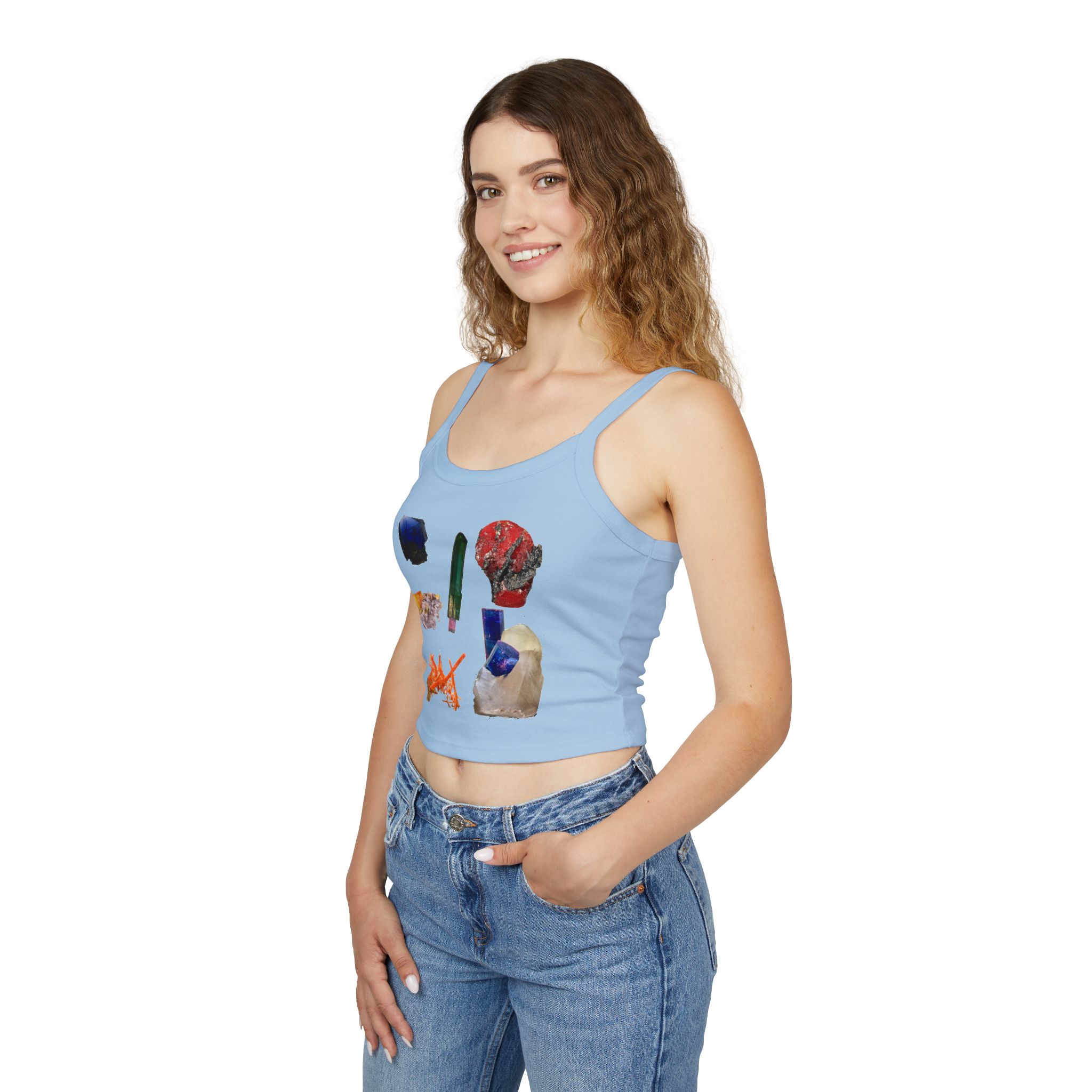 Crystal Cluster Crop Tank Top — Colorful Mineral Art Spaghetti Strap - Image 12