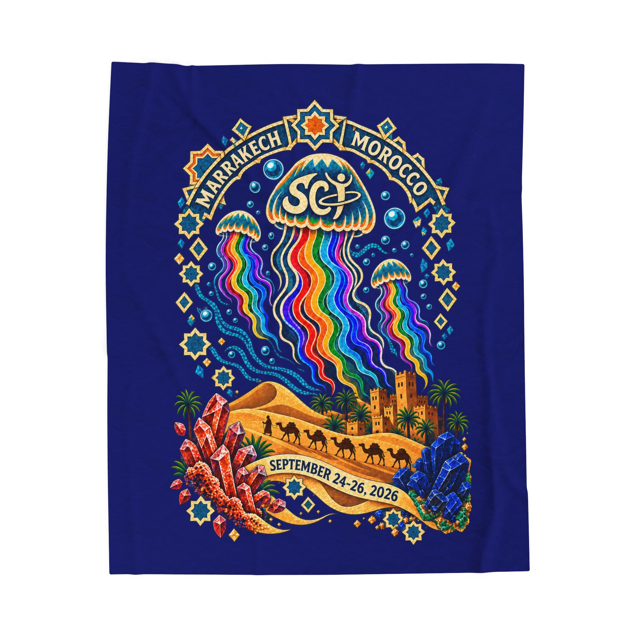 Velveteen Plush Blanket — Colorful Psychedelic Wave Crest Throw