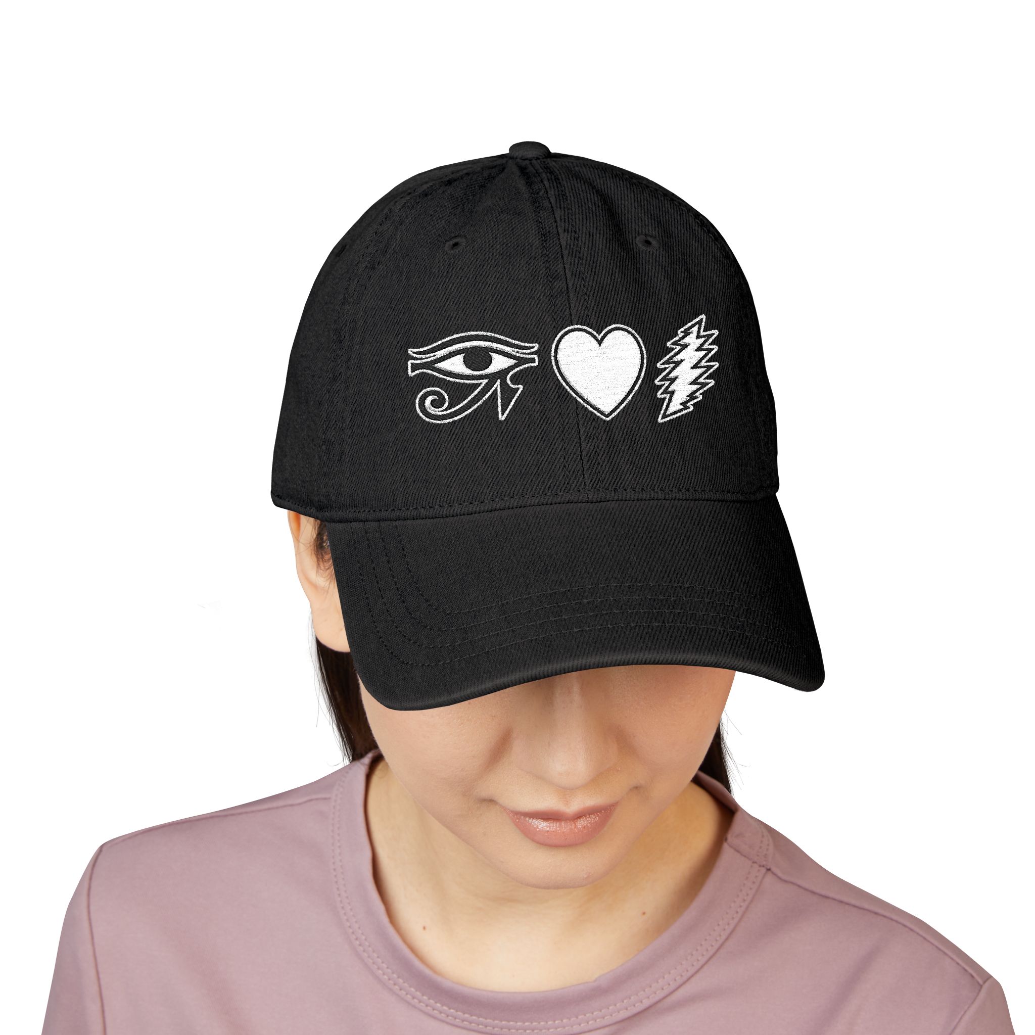 Embroidered Eye-Heart-Bolt Cotton Hat — Baseball Cap - Image 4