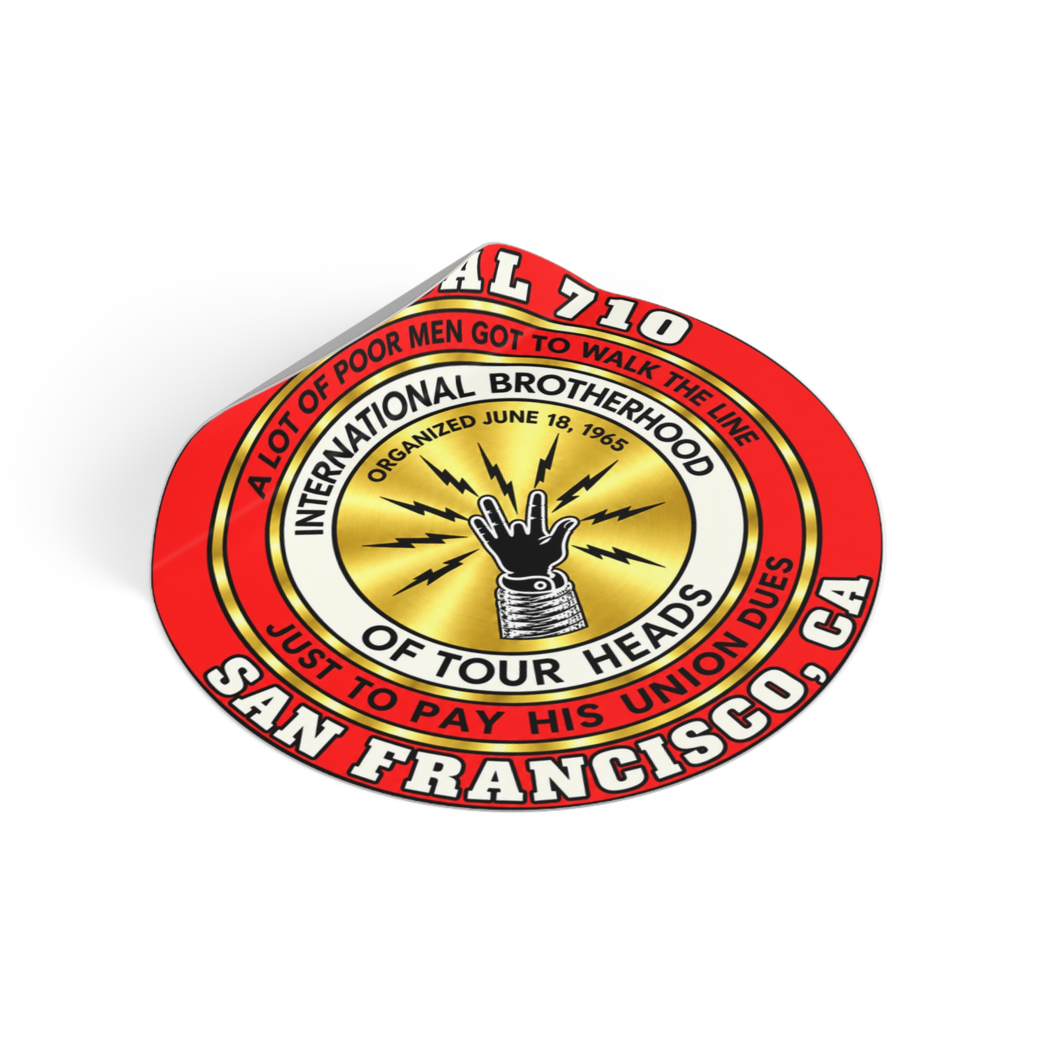 International Brotherhood of Tour Heads Round Vinyl Sticker — San Francisco Local 710 Band Logo - Image 2